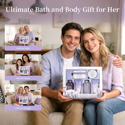BODY & EARTH Bath and Body Gift Set - 6 Pcs Lavender Bath Kit for Women Spa Set, Perfect Birthday, Mother's Day, Valentine's Day Gift Set for Women Includes Bubble Bath, Shower Gel, Body Lotion