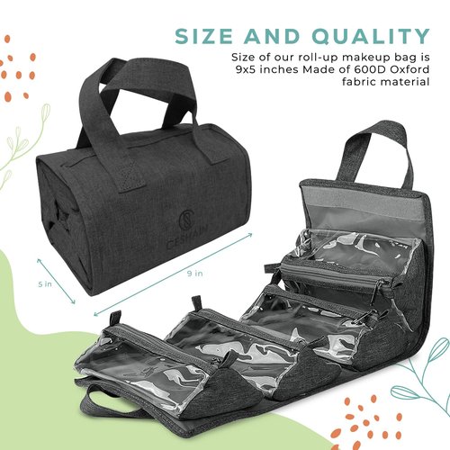 4-in-1 Hanging Toiletry bag - Roll-Up Makeup Bag - 4 Detachable PVC Zip Pouches – 600D Oxford Fabric, Versatile Travel Toiletry Organizer Bag - Makeup, Cosmetics, First Aid, Medicine Personal Care,…