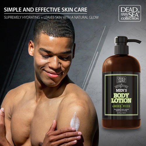 Dead Sea Collection Amberwood Men's Body Lotion - Nourishing Hydration with Amberwood Oil & Minerals - 16.9 Fl Oz