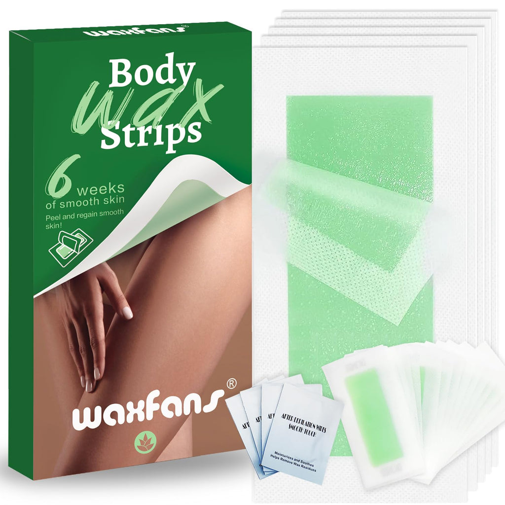 WaxFans SnapSmooth Wax Strips for Hair Removal - Body & Face Wax Strips, No Heating Required, Travel-Friendly 58 Pcs with Cleansing Wipes