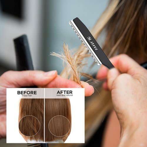M.steve Hair Razors For Cutting Hair 6.89",Professional Styling Thinning Texturizing Cutting Razor with Replacement Blades,Ideal for Salon/Home -11PCS Black