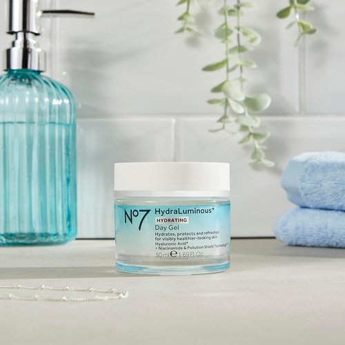 No7 HydraLuminous+ Hydrating Day Gel Moisturizer - Hyaluronic Acid & Vitamin B3 for Skin Hydration | 1.69 Fl Oz