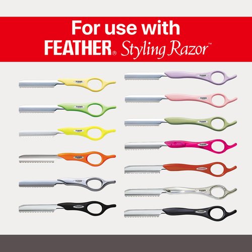 Feather Styling Razor Standard Blades - Professional Hair Cutting Blades for Styling, Shaping, Feathering, & Thinning - Stainless Steel Single Edge Guarded Blade - Made in Japan - Refill Pack - 10 Ct