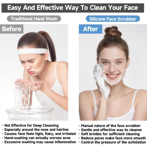 ARIOSOX 2 PCS Face Scrubber, Soft Silicone Face Exfoliator with Suction Cup for Man and Women Deep Skin Clean, Gentle Facial Cleaning Brush Suitable for All Sensitive Skin (Black+Gray)