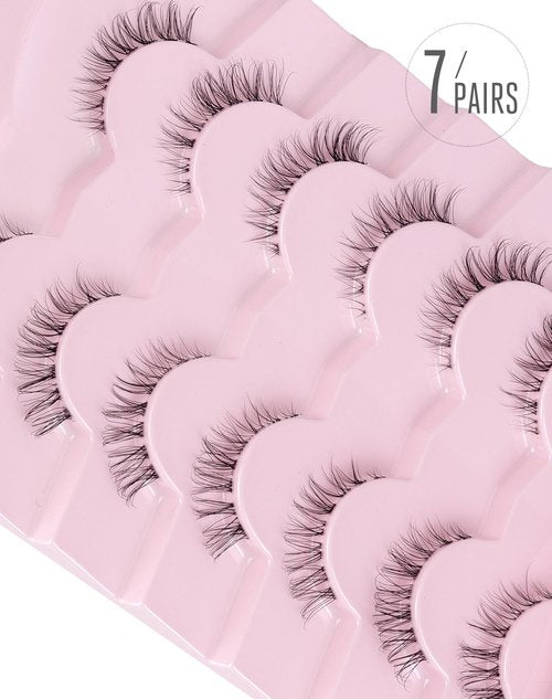 Onlyall Short Lashes Natural False Eyelashes 3/4 Small Lashes Fake Eyelashes Wispy Lashes Natural Lashes Clear Band Lashes 12mm Lashes H21