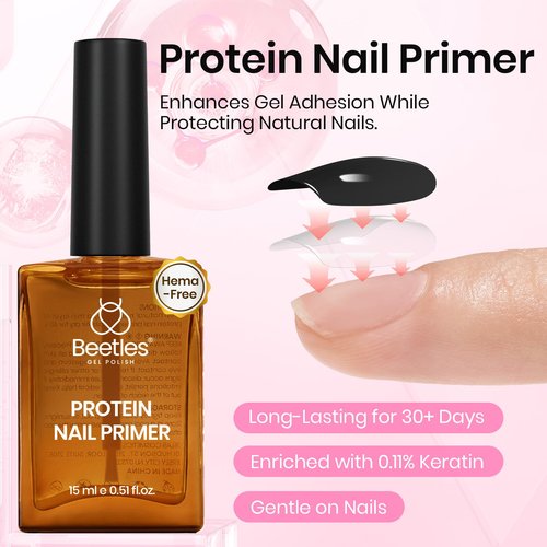 Beetles 15ml Protein Nail Prep Dehydrator and Primer nail Set - 2PCS Hema-Free & Acid Free Nail Bond Protein Prep Kit for Gel Nail Polish Acrylic Nail Supplies