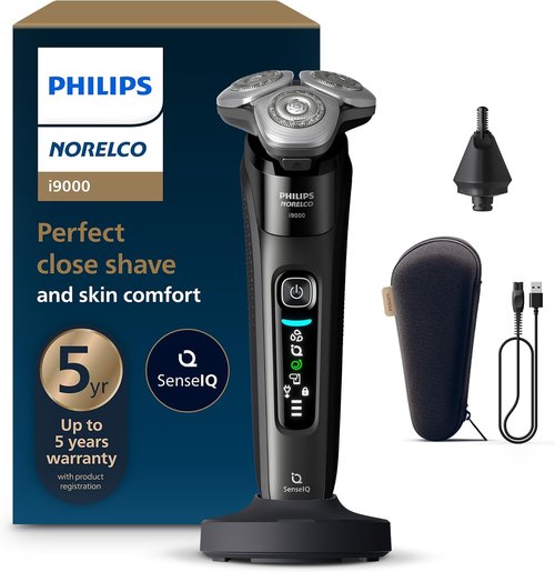 Philips Norelco Shaver i9000 - Wet & Dry Electric Shaver with SenseIQ Technology | Ink Black, Triple Lift & Cut System