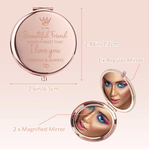 Best Friend Birthday Gifts Compact Mirror, To My Beautiful Friend Rose Gold Compact Mirror for Purses, Mini Pocket Mirror Gifts for Best Friend, Christmas Graduation Friendship Gifts for Women