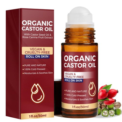Tiepetly Castor Oil Roll on, Castor Oil Organic, 100% Pure & Cold-Pressed, Hexane Free, Moisturize Skin, Glass Bottle for Hands, joints, Waist Belly Body Skin