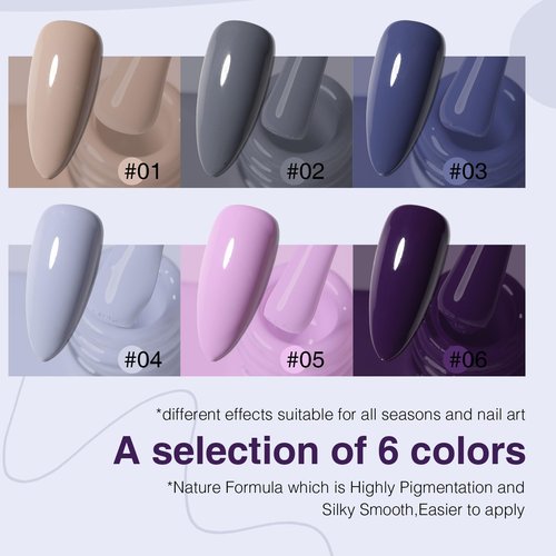 GELLAKTIK Gel Polish Set of 6 Colors 12ml with Purple Beige,Spring Gel Polish Kit for Salon DIY at Home, Soak Off LED UV Gel Nail Polish, Gifts for Women Girls