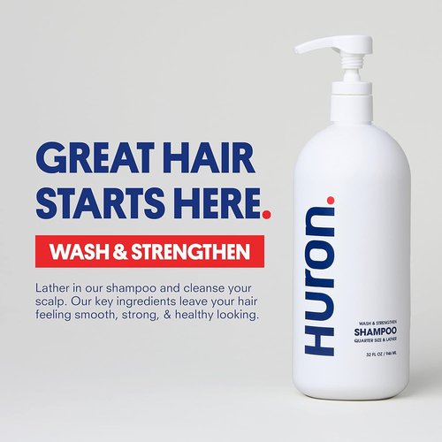 Huron Men's Daily Shampoo - Fresh Scent for Strong, Full Hair - Nourishing Argan Oil & Vitamins E/B7 | 32oz