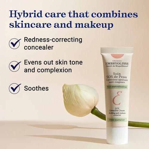 Embryolisse SOS Corrective Cream - Anti-Redness Face Moisturizer & Makeup Primer with Hyaluronic Acid | 1.01 Fl Oz