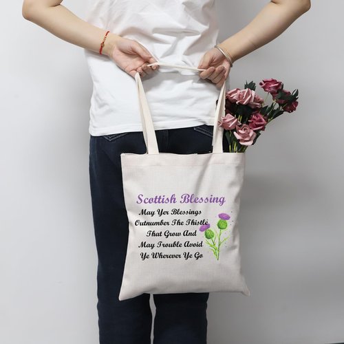 MNIGIU Scottish Thistle Makeup Cosmetic Bag Scottish Blessing Gift May Yer Blessings Outnumber The Thistle That Grow Travel Zipper Pouch (Scottish Tote)