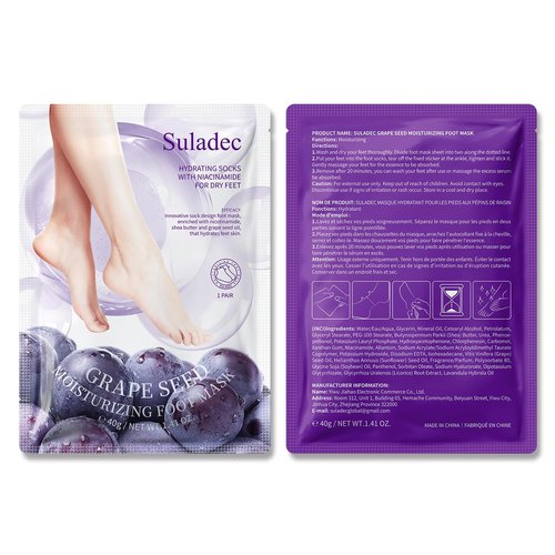 SULADEC Moisturizing Foot Mask with Grape Seed Oil and Shea Butter, Hydrating Foot Masks for Dry Cracked Feet, Dry Skin Moisturizer for Soft and Smooth Touch Feet - Men Women - 7 Pairs