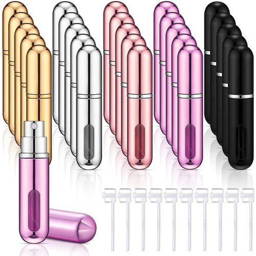 Remerry 30 Pcs 5ml Refillable Perfume Atomizer Mini Refillable Spray Bottle with 10 Refill Dispenser Pump Transfer Tool Portable Small Plastic Scent Pump Bottle for Travel Outgoing(Multi Colors)