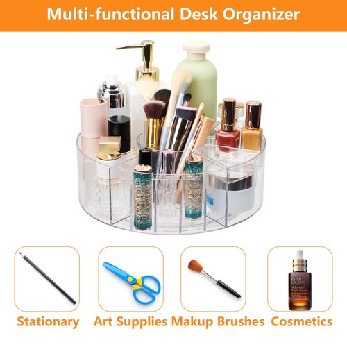 Flytreal 360 Rotating Makeup Organizer for Vanity, 10” Desk Acrylic Spinning Cosmetic Skincare Organizer Countertop, Large Clear Lazy Susan Round Organizer for Lotion, Lipsticks, Perfume, Brushes