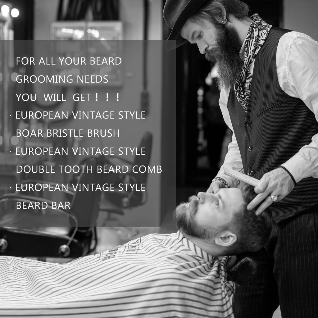 ZP Natural Beard Grooming Kit For Men - European Vintage Style w/Beard Comb, Beard Brush, Beard Bar - Focusing On Men's Beard Care, Mastering The Beards Of Men All Over The World