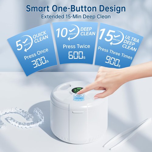 45kHz Ultrasonic Retainer Cleaner Machine, 200ML Dental Deep Cleaning Pod for Dentures, Aligners, Invisalign, Mouth Guards, Night Guards, Jewelry, Toothbrush, 5/10/15 Mins Timer