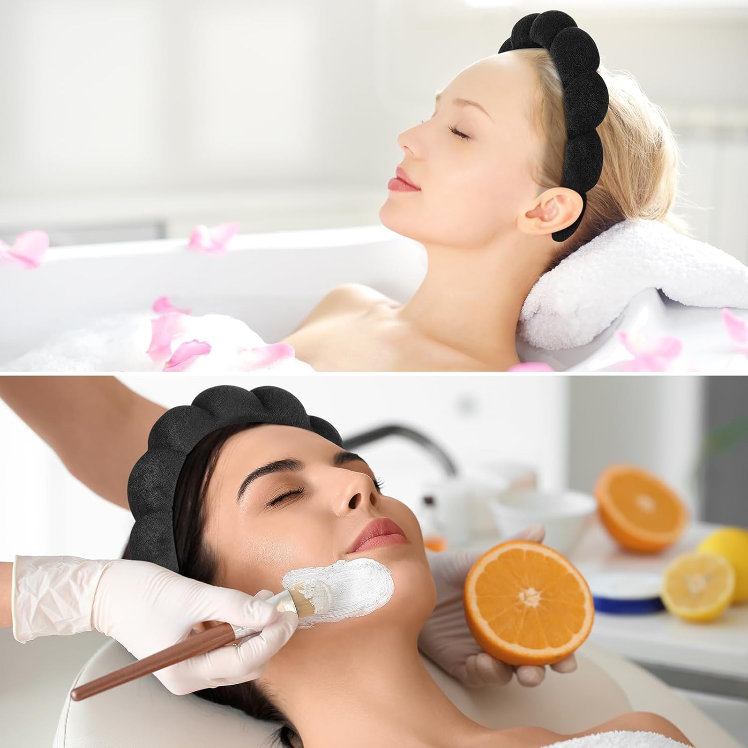 Ztomine Spa Headbands - Terry Cloth Face Washing & Skincare Set of 2 | Puffy Makeup Headbands