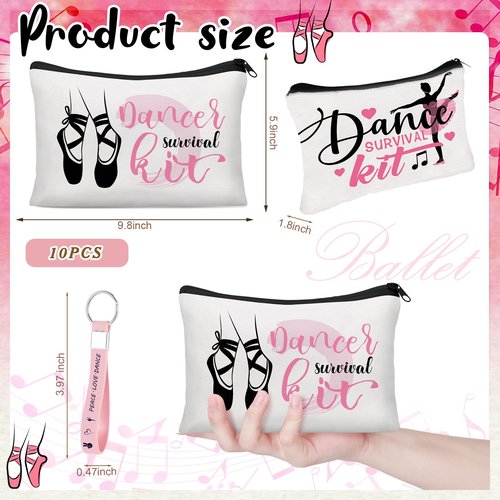 Kacctyen 20 Pcs Dancer Graduation Gifts Bulk Dance Team Makeup Bag for Women Pink Ballet Party Favors Silicone Quote Keychains Dancer Stuff Class Prizes Back to School Birthday Party Gifts for Friend
