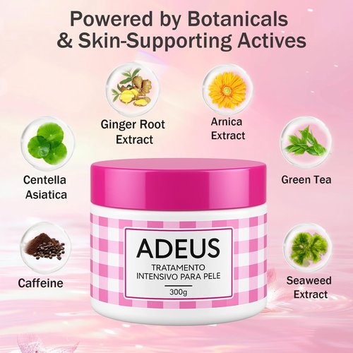 JINMAO Adeus Crema Brasileña – Intensive Multifunctional Body Treatment, Pink Stretch Mark Cream with Arnica, Ginger, Caffeine & Green Tea for Smooth, Elastic Skin – 300g