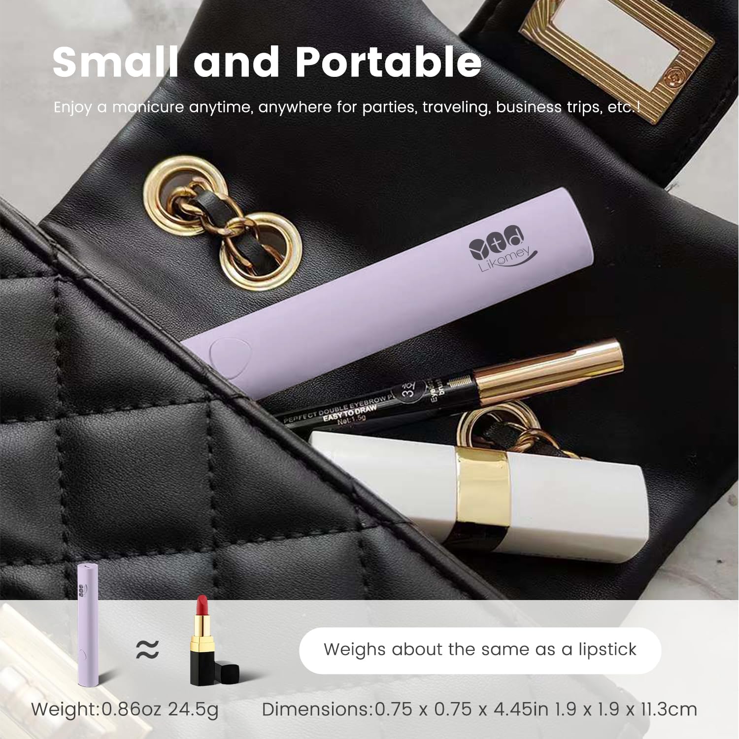 YTD Likomey Handheld UV LED Lamp for Gel Polish,Purple Quick Dry Mini Nail Light with Folding Bracket, Portable Cordless Rechargeable for Fast Curing UV Nail Glue Builder Extension Gel