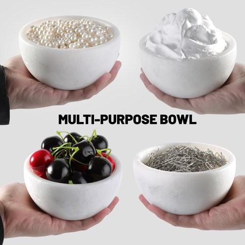 Koville White Marble Shaving Soap Bowl Handmade from Natural Marble, Heat Retaining Stone Provides a Luxurious Hot Shave Experience, Shaving Bowl Gift for Men with 2 Pack Shaving Brush