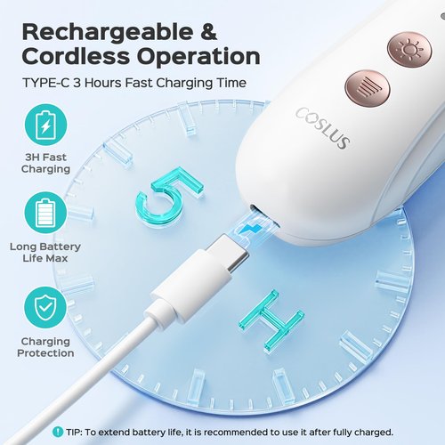 COSLUS C43 Professional Manicure Pedicure Kit, 5-in-1 Electric Nail File for Toenail Hand Feet Care - Wider Grinder for Thick Nails, Cordless, 5 Speed, for Men Women Seniors Home Salon, White (END10)
