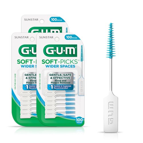 GUM Soft-Picks Wide Space, Easy to Use Dental Picks for Teeth Cleaning and Gum Health, with Convenient Carry Case, Dentist Recommended Dental Picks, 100 Count (Pack of 3)