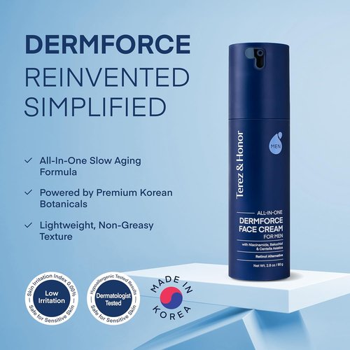 Terez & Honor 6-in-1 Face Cream for Men - Korean Anti-Aging Moisturizer with Niacinamide & Bakuchiol - 2.8 oz