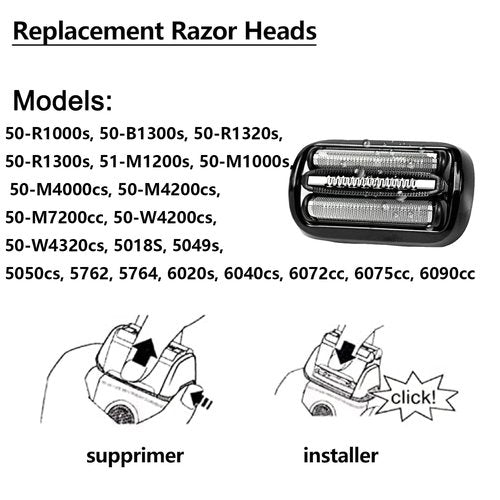 Braun 53B-Series Replacement Head - Compatible Foil & Cutter for Series 5 & 6 Electric Shavers