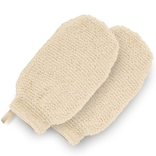 GUARD&MARINE Natural Shower Mitts - Hemp Bath Gloves for Skin Exfoliation, Mitt Washcloth for Body Scrub and Cleansing - Soft Loofah for Men and Women - Set of 2 Wash Mittens