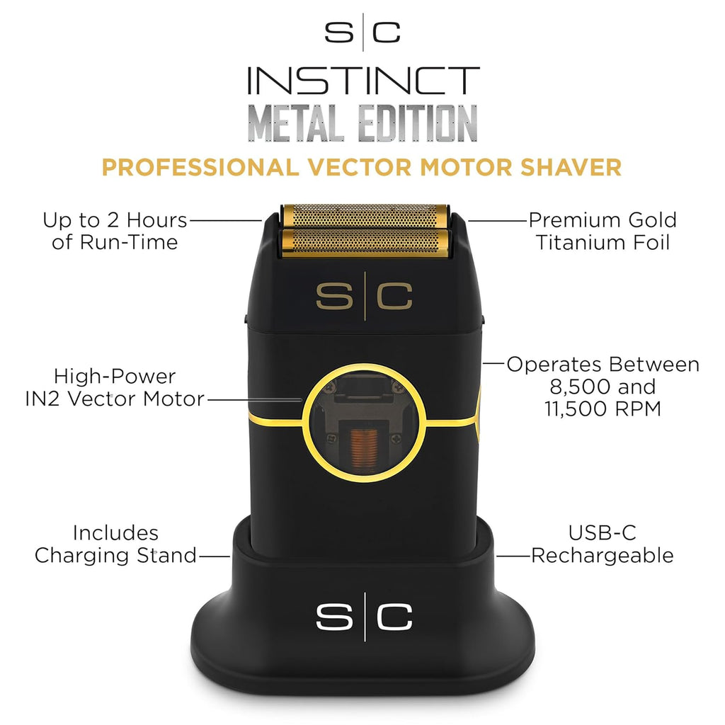 StyleCraft Instinct Metal Cordless Double Foil Shaver - IN2 Vector Motor & USB-C Rechargeable