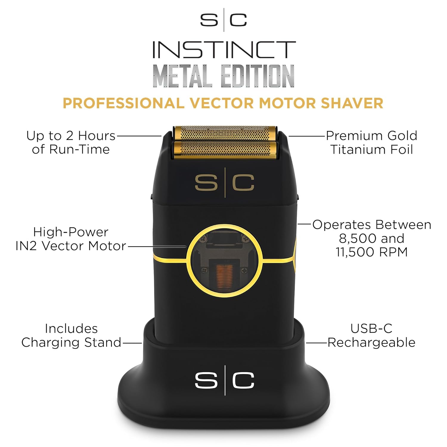 StyleCraft Instinct Metal Cordless Double Foil Shaver - IN2 Vector Motor & USB-C Rechargeable