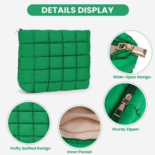 HICARRY Puffy Quilted Makeup Bag Cosmetic Bags Travel Cute Puffer Solid Toiletry Organizer Pouch Storage Clutch for Women