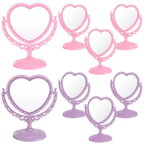 Lineshading 8 Pcs Heart Mirror Purple Pink Heart Shaped Mirror Spa Party Supplies for Girls Makeup Spa Birthday Party Favors