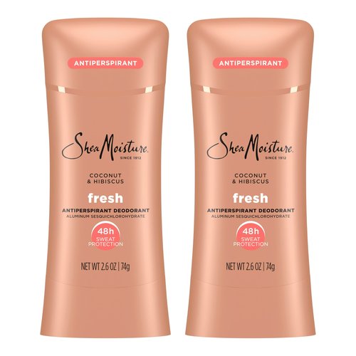 SheaMoisture Antiperspirant Deodorant Stick Fresh Coconut & Hibiscus 2 Count for 48HR Sweat & Odor Protection with No Parabens & No Mineral Oil 2.6 oz