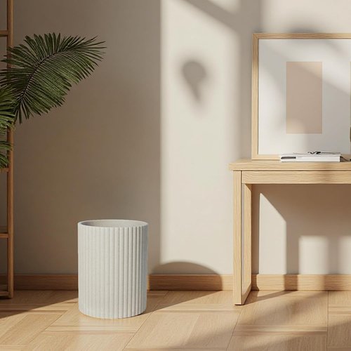 Beige Luxury Stone Bathroom Trash Can - Modern Resin Wastebasket for Offices & Kitchens