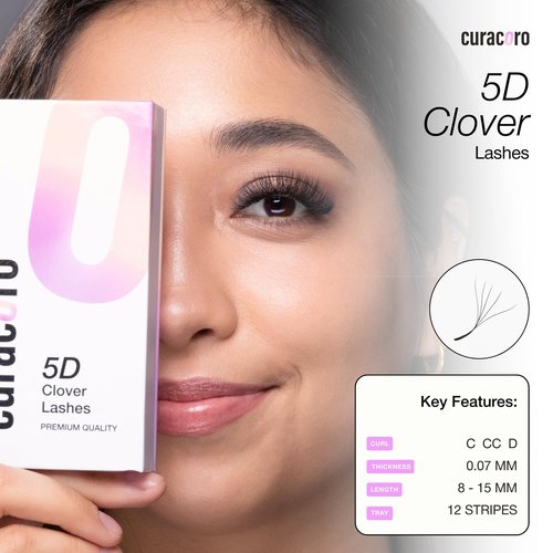 Curacoro 5D W-Shaped Clover Eyelashes Extension, 0.07 CC Curl, 10mm Length, Individual Eyelash Extensions, Easy Application & Long Lasting