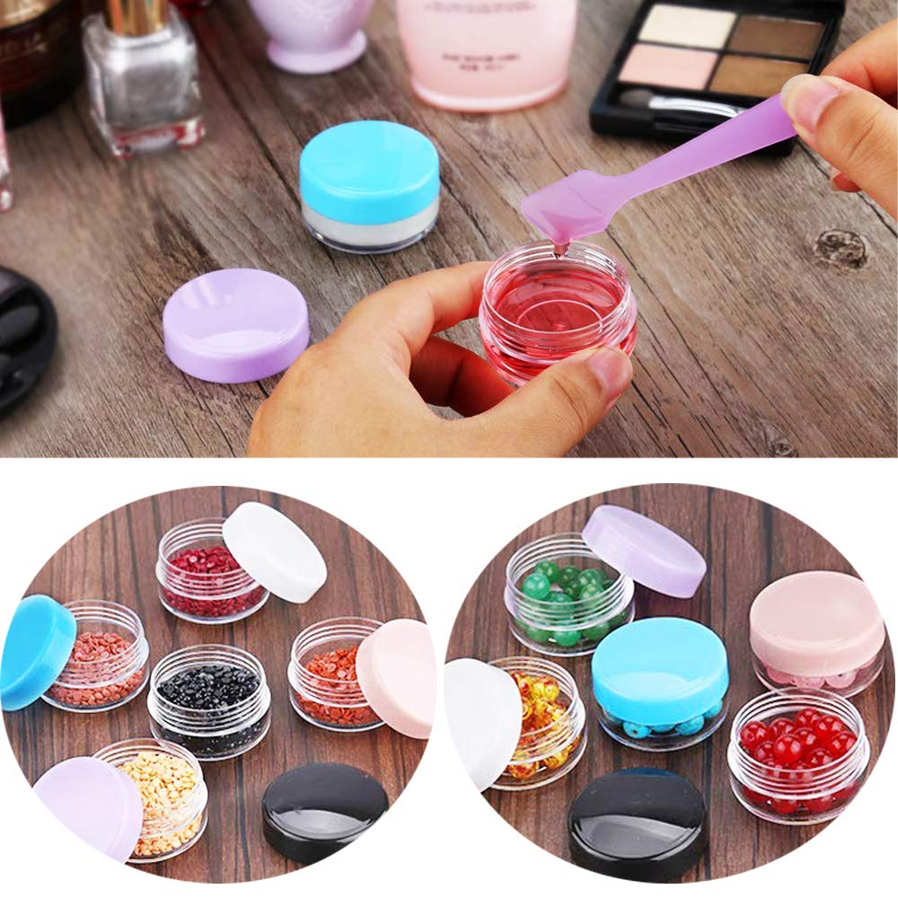 Wopanxye 30pcs 10g Empty Small Plastic Makeup Sample Jar with Pink Lid, BPA Free, 10ml Clear Pot Round Container for Travel Cosmetic Lip Gloss Balm Cream Butter Powder Toner Eye-shadow Chapstick Wax