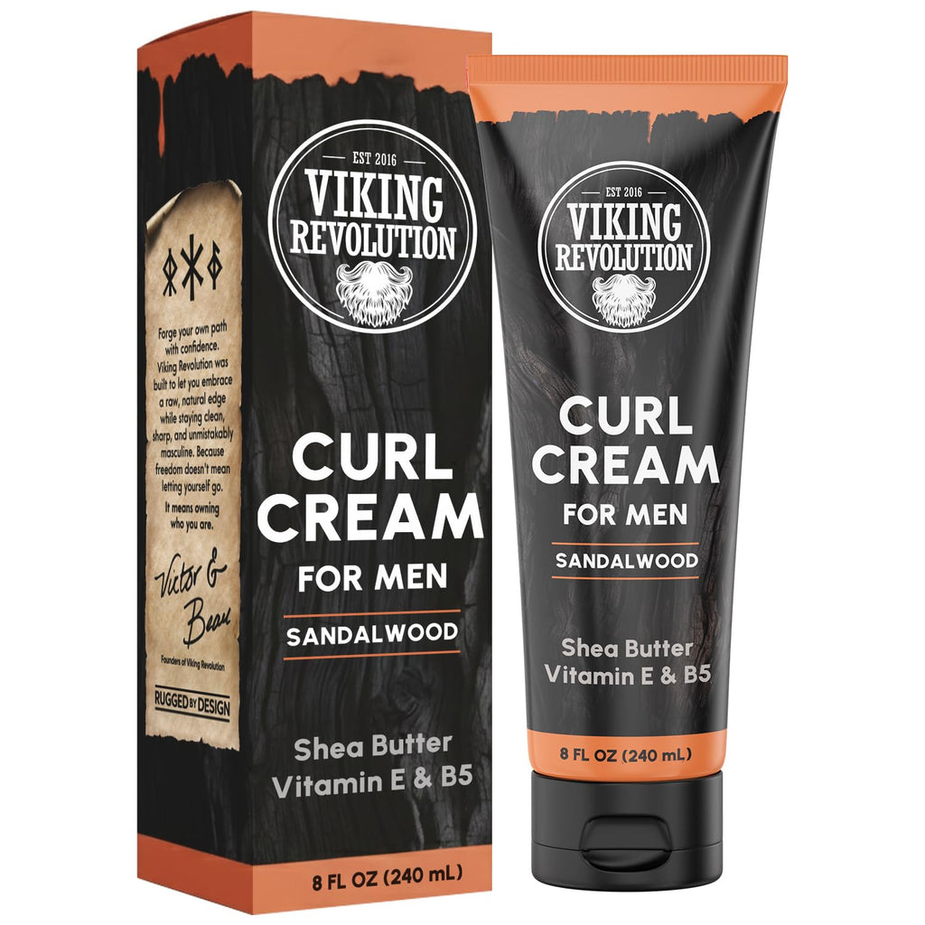 Viking Revolution Hair Curl Cream - Sandalwood Styling Cream with Vitamin E & B5 for Curly Hair (8 fl oz)