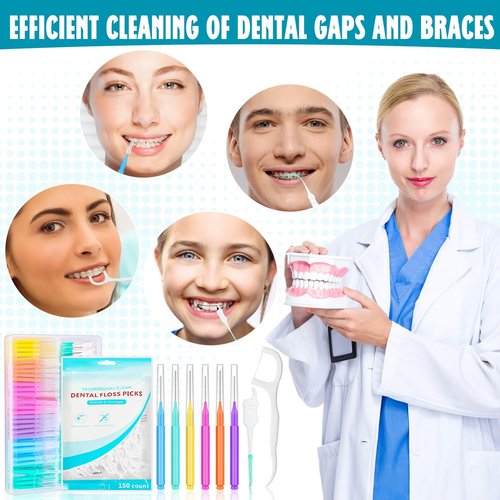 Lezmarket 450PCS Interdental Brushes and Flosser Picks Kit, Braces Brushes, Soft Picks and Dental Floss Sticks for Teeth, Braces Cleaner Brush Tooth Floss Pick Between Teeth Brushes for Braces