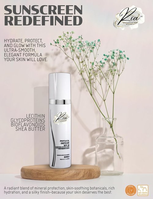 Ria Physical Defense SPF 40 Sunscreen | Lightweight Moisturizer with Vitamin E - Non-Greasy Daily Protection, 2.1 fl oz