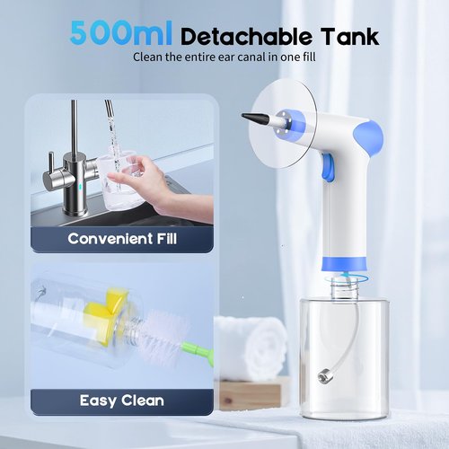 Ear Wax Removal - Ear Cleaner with 4 Pressure Modes, Ear Cleaning Kit with Digital Temperature Display, Safe & Effective Ear Irrigation Flushing System (White)