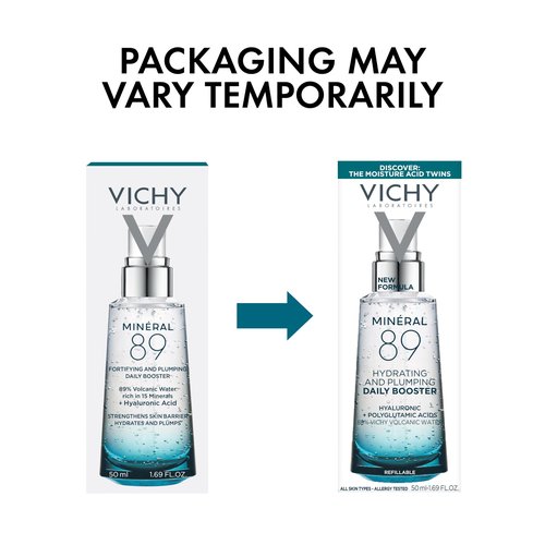 VICHY Mineral 89 Booster, Pure Hyaluronic Acid Serum for Face with Polyglutamic Acid for Skin Barrier Repair, Plumps & Hydrates, Lightweight Hydrating Serum, Oil-Free, Non-Sticky, 1.7 Fl Oz