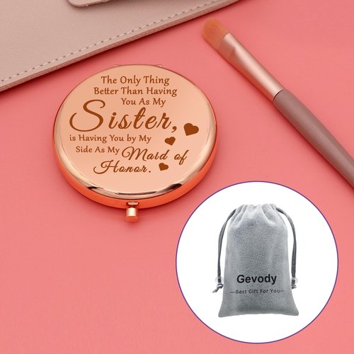 Sister Maid of Honor Gifts Bridesmaids Gifts Compact Makeup Mirror Sister Bridal Shower Gift Sister Friend Gifts Pocket Makeup Mirror Wedding Party Gifts for Bridesmaids Engagement Gift Compact Mirror