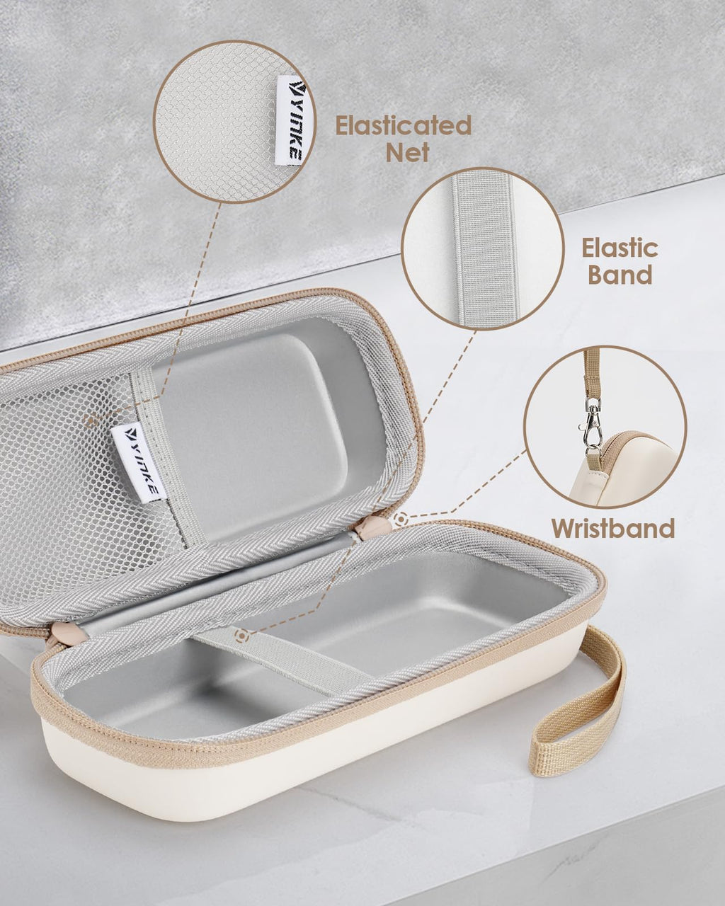 Yinke Travel Shaver Case with Attachments Storage Box for Hybrid Electric Trimmer, Waterproof Hard Carrying Case Portable Storage Bag for O Blade, Beige