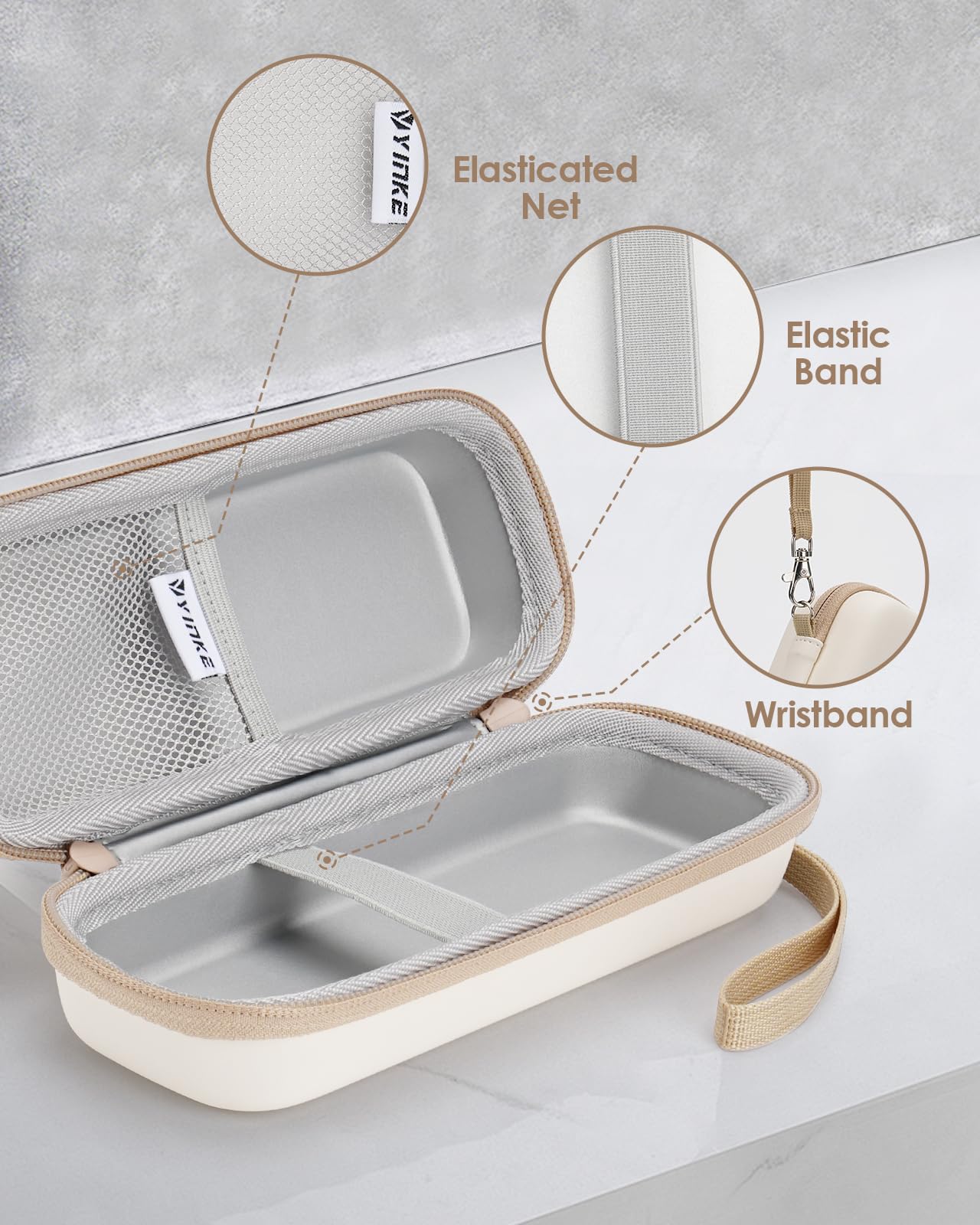 Yinke Travel Shaver Case with Attachments Storage Box for Hybrid Electric Trimmer, Waterproof Hard Carrying Case Portable Storage Bag for O Blade, Beige