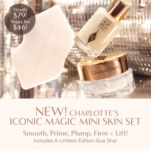 Charlotte Tilbury Iconic Magic Mini Skin Care Set - Travel Size Hydrating Serum & Cream with Gua Sha for Youthful Glow