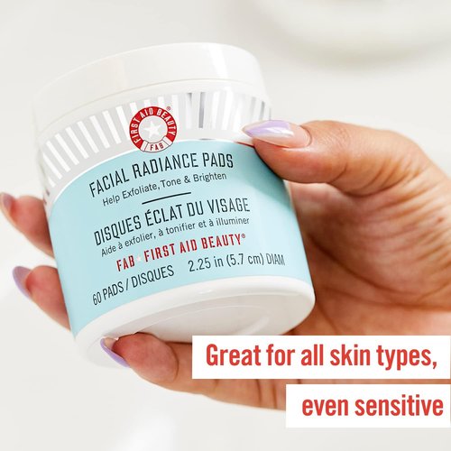 First Aid Beauty Facial Radiance Pads - Daily Exfoliating AHA Pads for Toning & Brightening - 60 Count